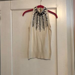 Cache off white tank top sweater with beading
